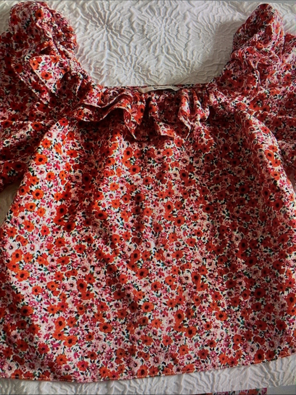 Kids Floral Ruffle Top - Red Floral
